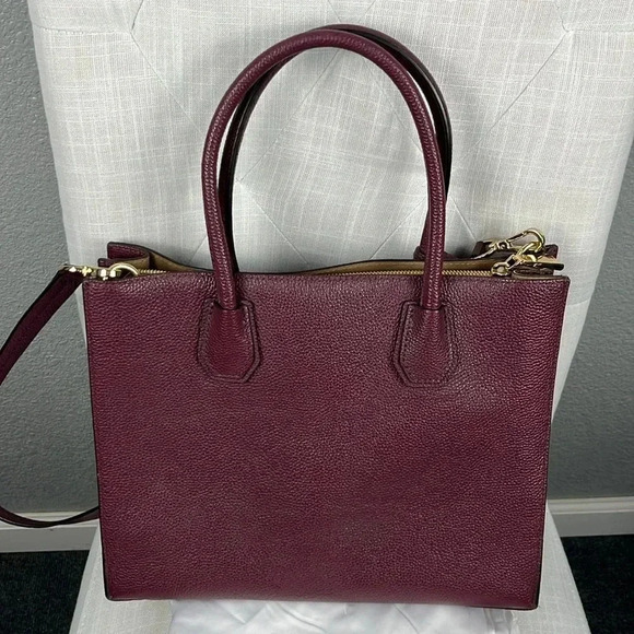 Michael Kors MK Mercer Large Satchel Plum Bag Pebbled Leather Accordion EUC - Picture 3 of 13